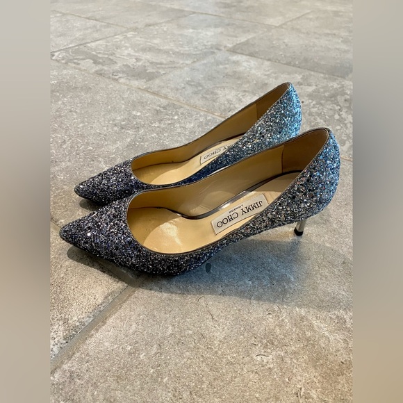 Jimmy Choo Romy 60 Navy/Silver gradient pair for sale! Barely worn. - Picture 5 of 10